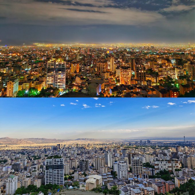 تهران قبل و بعد از غروب آفتاب، امروز+عکس