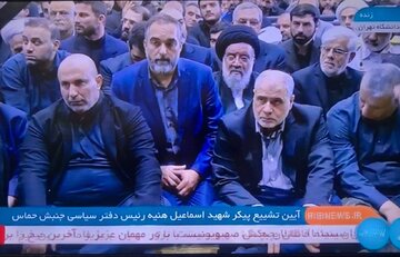 لاریجانی، عارف و مخبر در مراسم تشییع پیکر شهید هنیه+ تصاویر