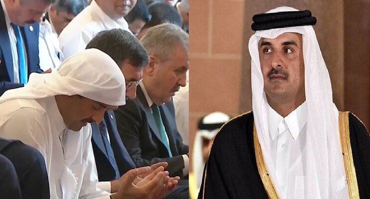  پوشش متفاوت امیر قطر در مراسم شهید هنیه جلب‌توجه کرد 
