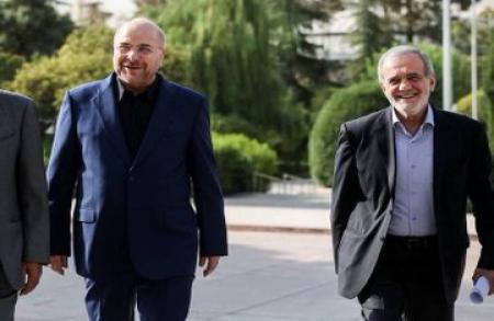 قدم زدن قالیباف و پزشکیان در حیاط مجلس قبل از آغاز جلسه رسمی مجلس