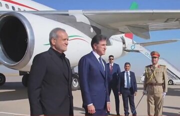 تصاویری از استقبال بارزانی رییس کردستان عراق از پزشکیان