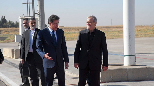 خوش و بش پزشکیان و نیچروان بارزانی در اربیل عراق