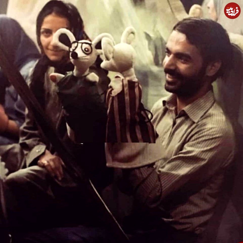  ایرج طهماسب و مرضیه برومند در پشت صحنه مدرسه موش‌ها 