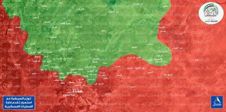 آپدیت نقشه پیشروی تروریست‌های سوری در حومه شهر حماه