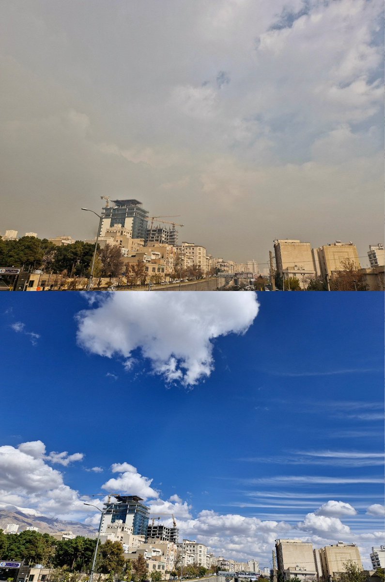 تصویری از آسمان تهران در هفته قبل و الان