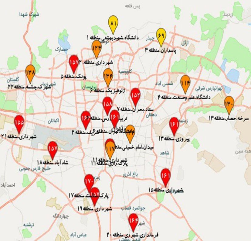  هوای اکثر مناطق تهران در وضعیت قرمز