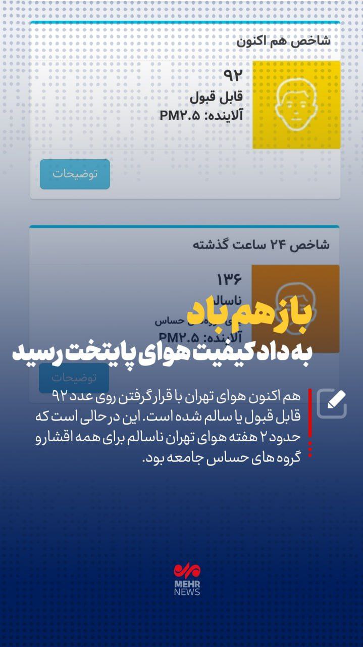 باز هم باد به داد کیفیت هوای پایتخت رسید+عکس