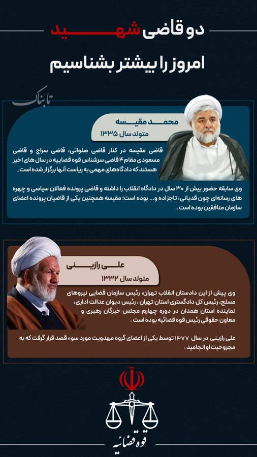 دو قاضی شهید امروز را بیشتر بشناسیم /اینفوگرافیک