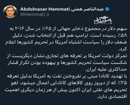واکنش همتی به اعمال تعرفه‌های گمرکی ترامپ