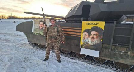 تصویری که سرباز ارتش روسیه همزمان با تشییع شهید نصرالله منتشر کرد