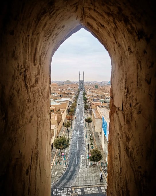 نگاهی متفاوت به مسجد جامع یزد از بلندای ساعت تاریخی مسجد جامع