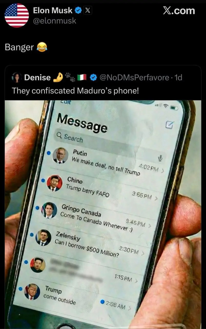 شوخی ایلان ماسک با تلفن شخصی مادورو+ عکس