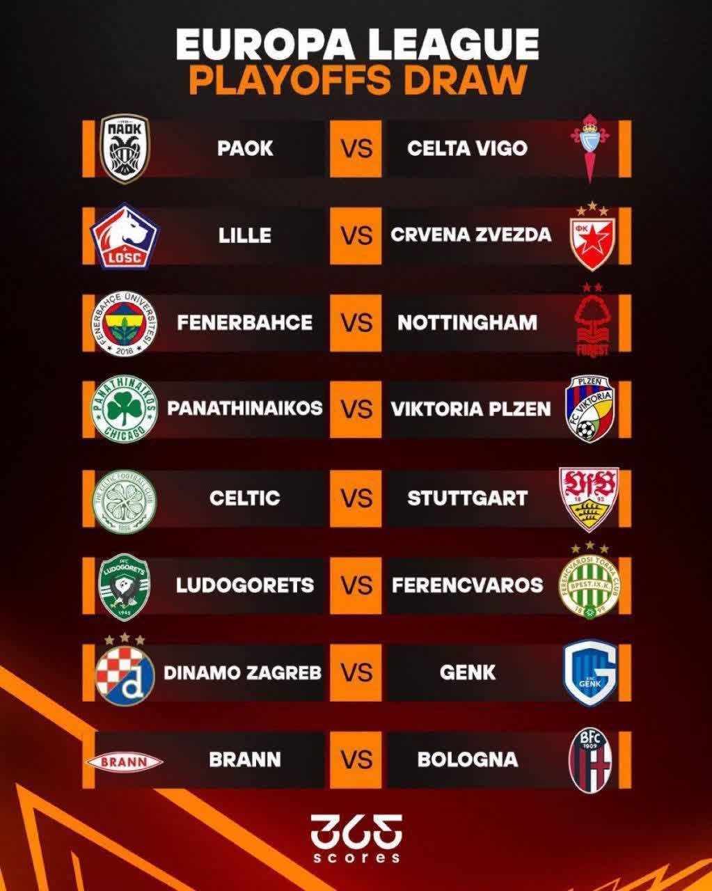 جدول قرعه‌کشی پلی‌اف لیگ‌اروپا +عکس