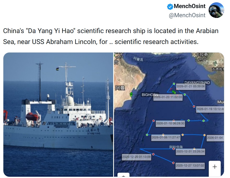 این کشتی بزرگ چینی در کنار ناوهواپیمابر آبراهام لینکن مستقر شد
