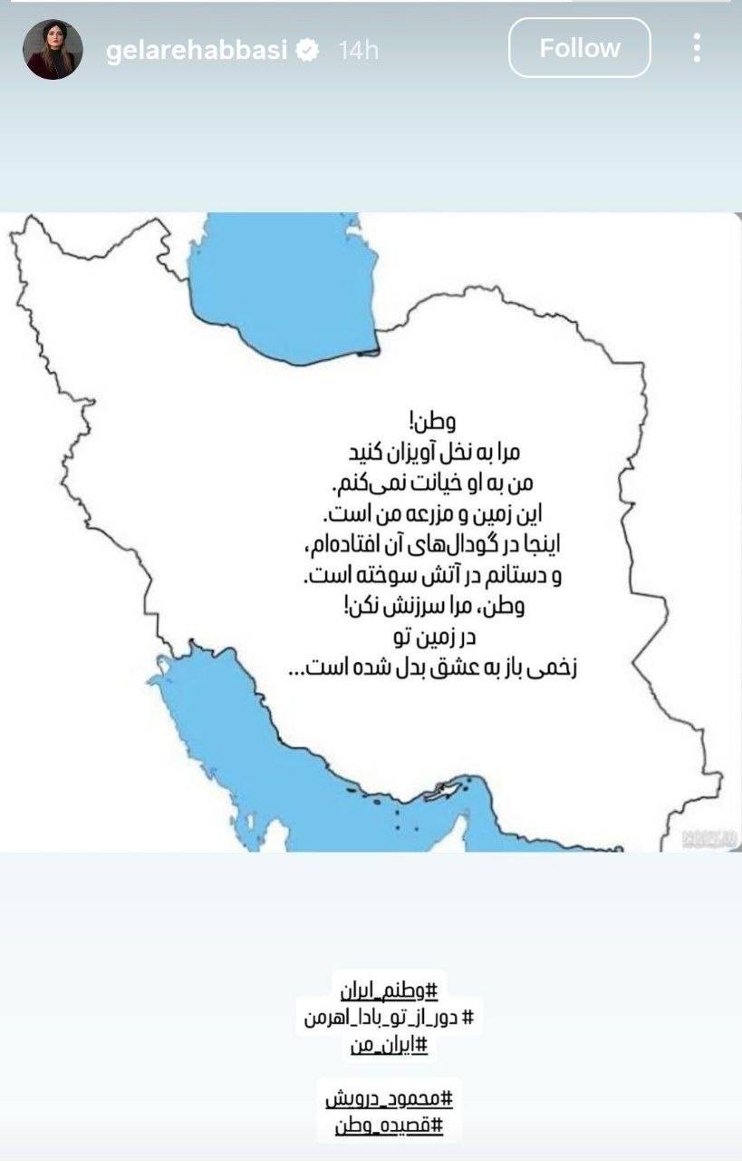 عکس/استوری گلاره عباسی برای وطن