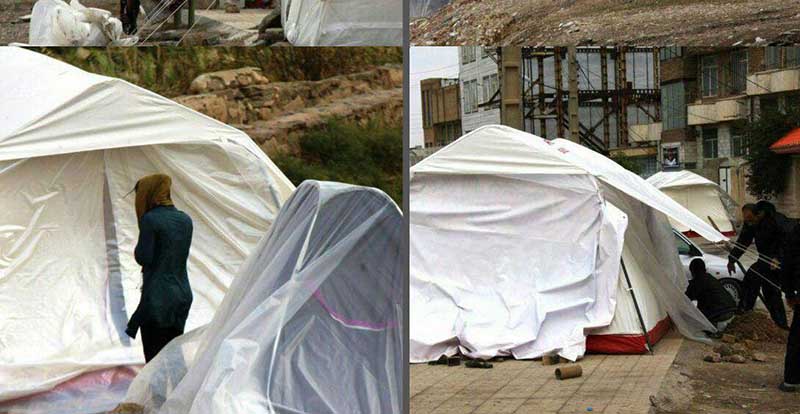 وضعیت اسفناک زلزله زدگان قصرشیرین پس از بارش باران + عکس