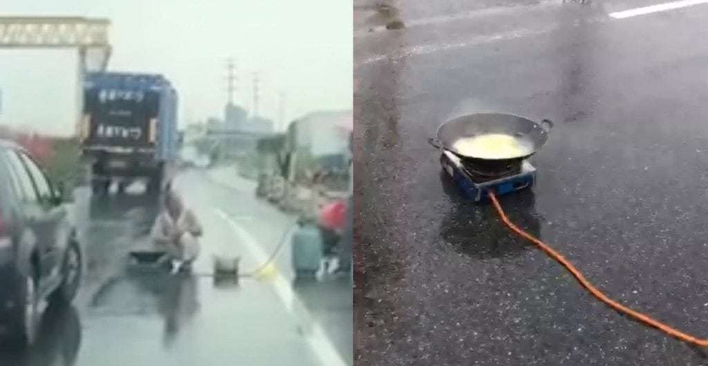 پختن نیمرو در وسط اتوبان حادثه آفرید! + عکس