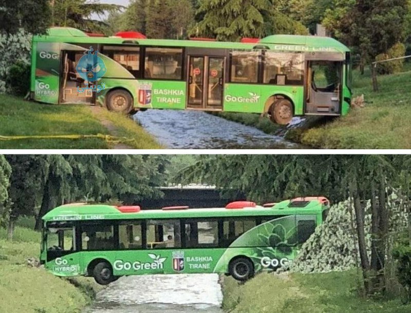 استفاده از اتوبوس به عنوان پل در آلبانی + عکس - تلگرام آپ