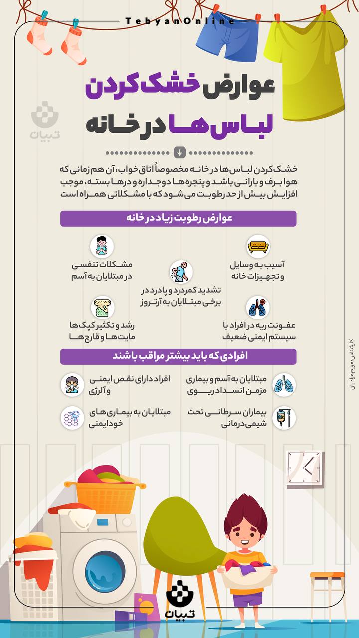 عوارض خشک‌کردن لباس‌ها در خانه/اینفوگرافیک - تلگرام آپ